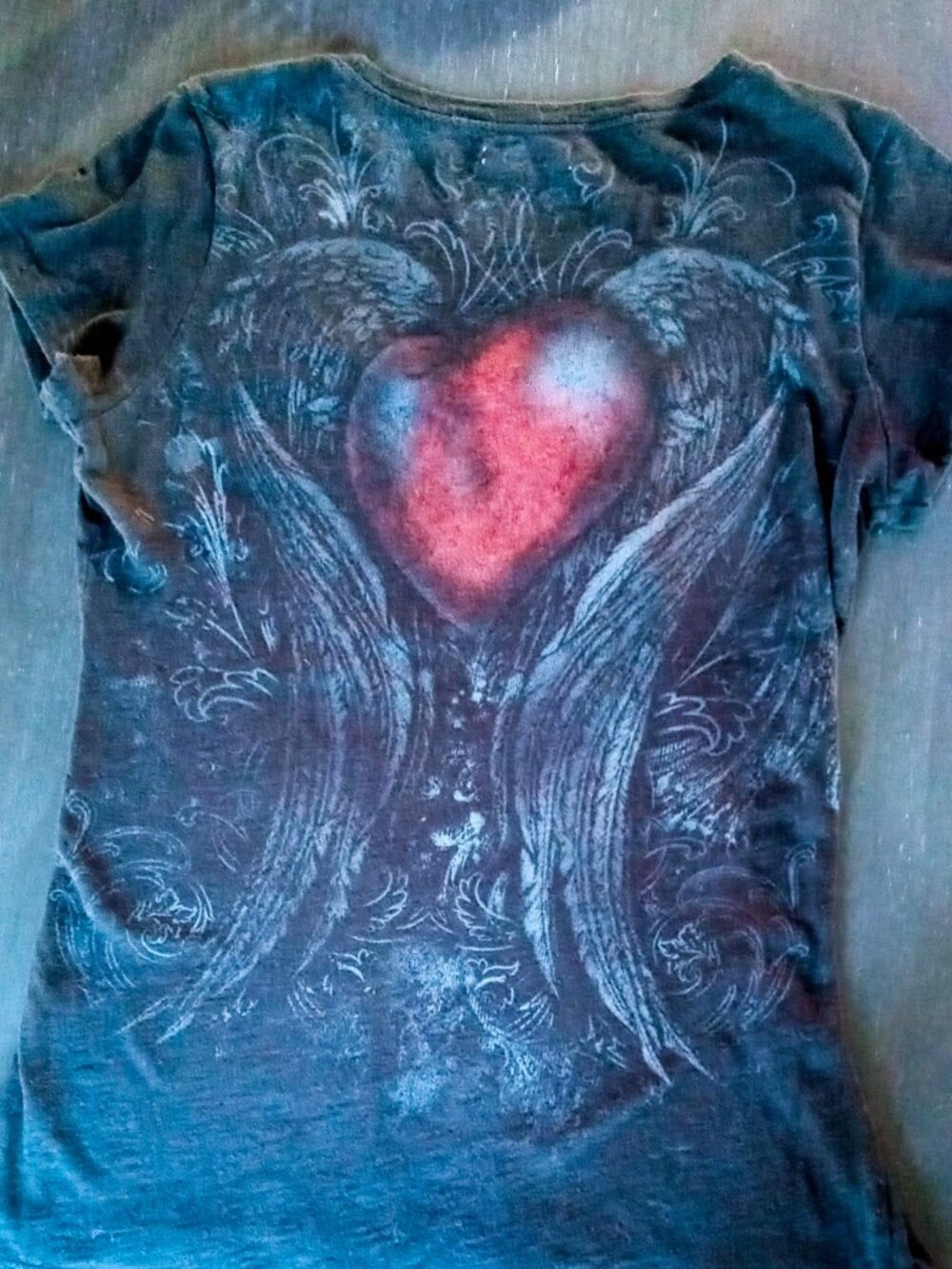 ⚡FINAL $10 SALE⚡ Maurices Winged Heart Filigree Rhinestone Black T-Shirt Vintage - Picture 7 of 10